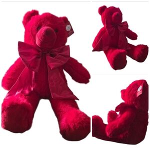 Holiday Time Vibrant Red Plush Bear with Satin Bow